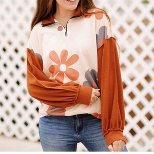 BiBi Floral Sweatshirt with Orange and Cream